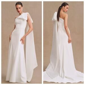 Jenny Yoo Tabitha One Shoulder Wedding Dress 14 Crepe Bow Modern Bridal Gown